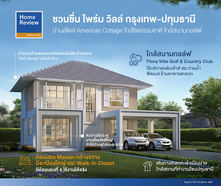ร ว วบ านเด ยว ชวนช น ไพร ม ว ลล กร งเทพ ปท มธาน บ านใหม สไตล american country ใกล สนามกอล ฟ ส งอำนวยความสะดวกครบ